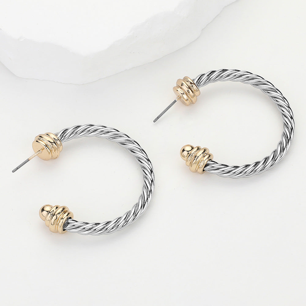 Madeline Love Gold, Rhodium Two Tone Metal Rope Hoop Earrings