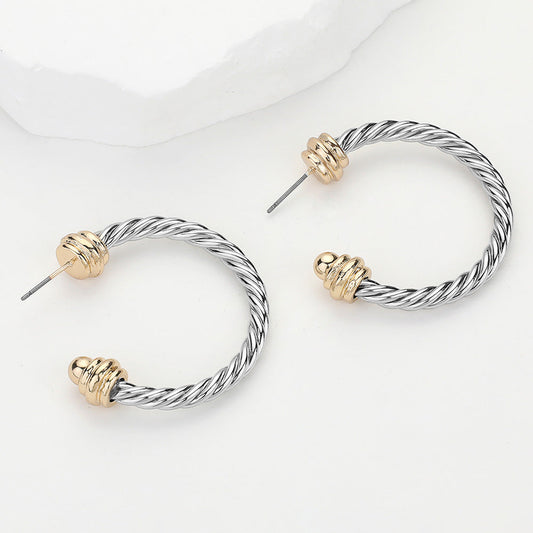 Madeline Love Gold, Rhodium Two Tone Metal Rope Hoop Earrings