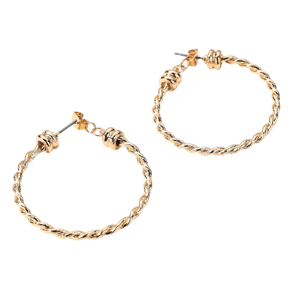 Madeline Love Gold Metal Rope Hoop Earrings - desc