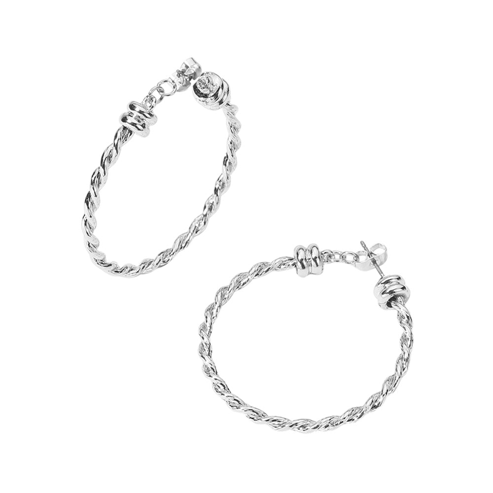 Madeline Love Rhodium Metal Rope Hoop Earrings - desc