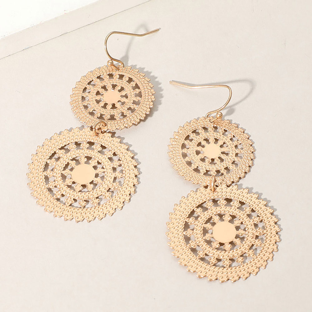 Madeline Love Matte gold Metal Double Wheel Drop Filigree Earrings