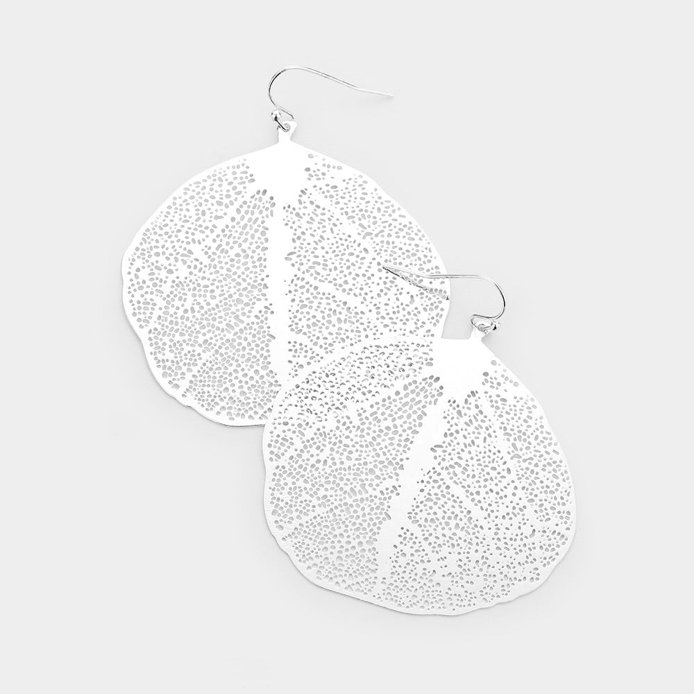 Madeline Love Silver Brass Metal Leaf Earrings