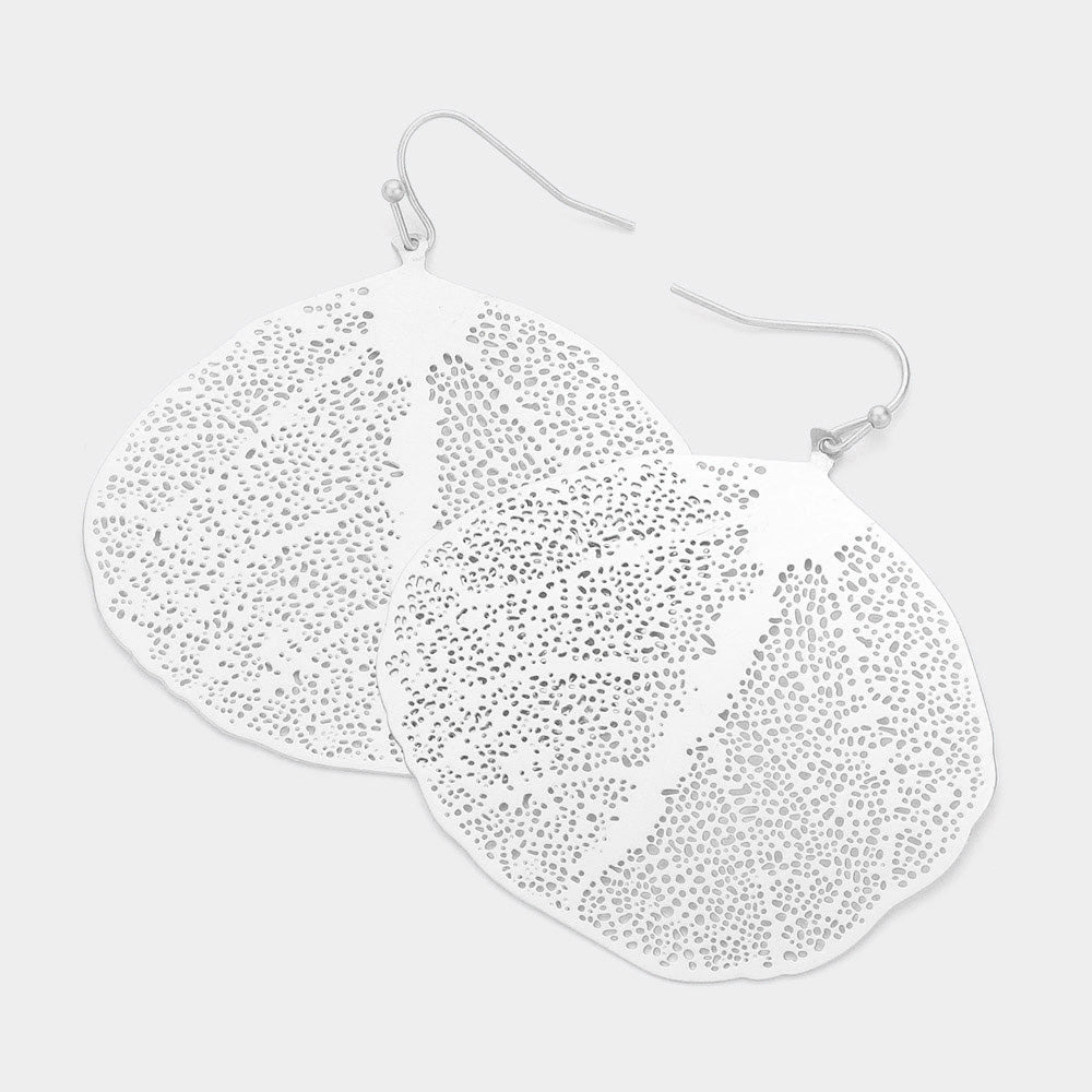 Madeline Love Matte Silver Brass Metal Leaf Earrings