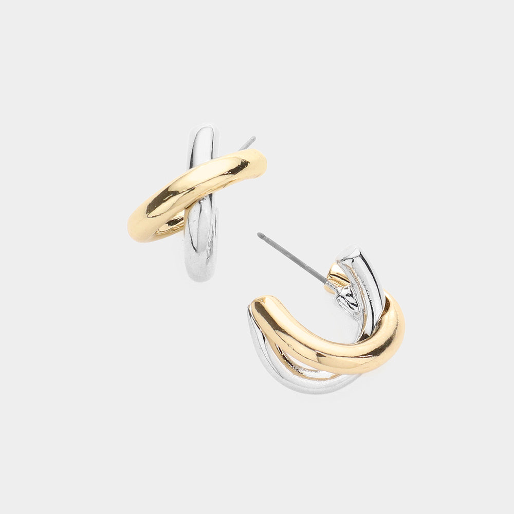 Madeline Love Two Tone Metal Crisscross Hoop Earrings
