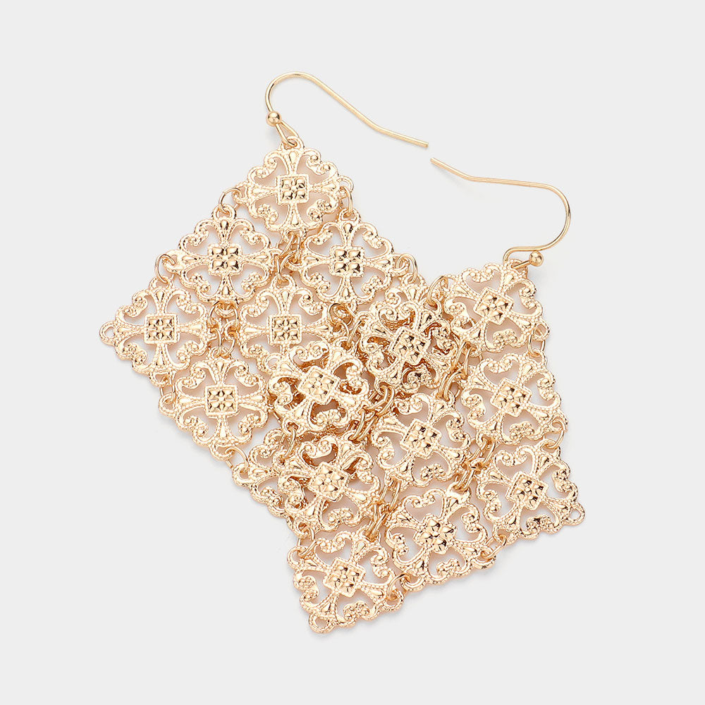 Madeline Love Gold Filigree Metal Kite Earrings