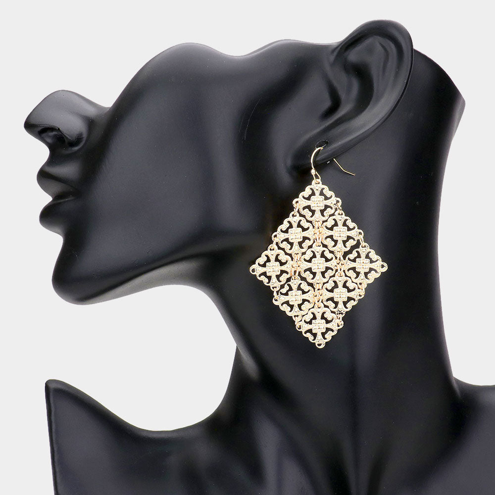 Madeline Love Matte gold Filigree Metal Kite Earrings