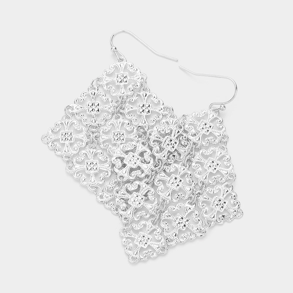 Madeline Love Silver Filigree Metal Kite Earrings