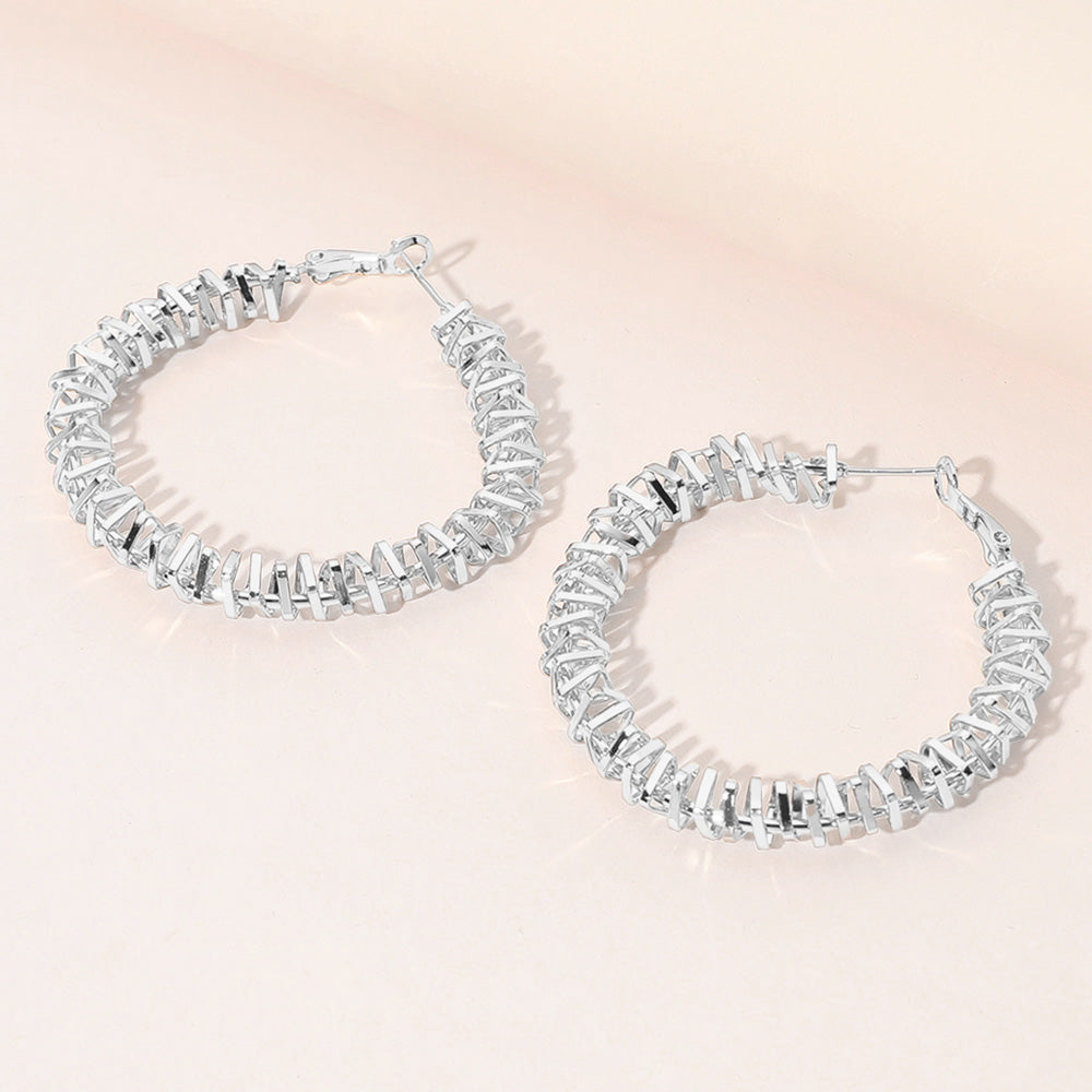 Madeline Love Rhodium Metal Wire Wrapped Hoop Earrings