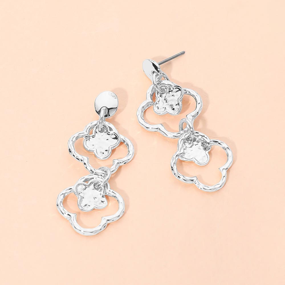 Madeline Love Silver Hammered Metal Double Quatrefoil Link Drop Earrings