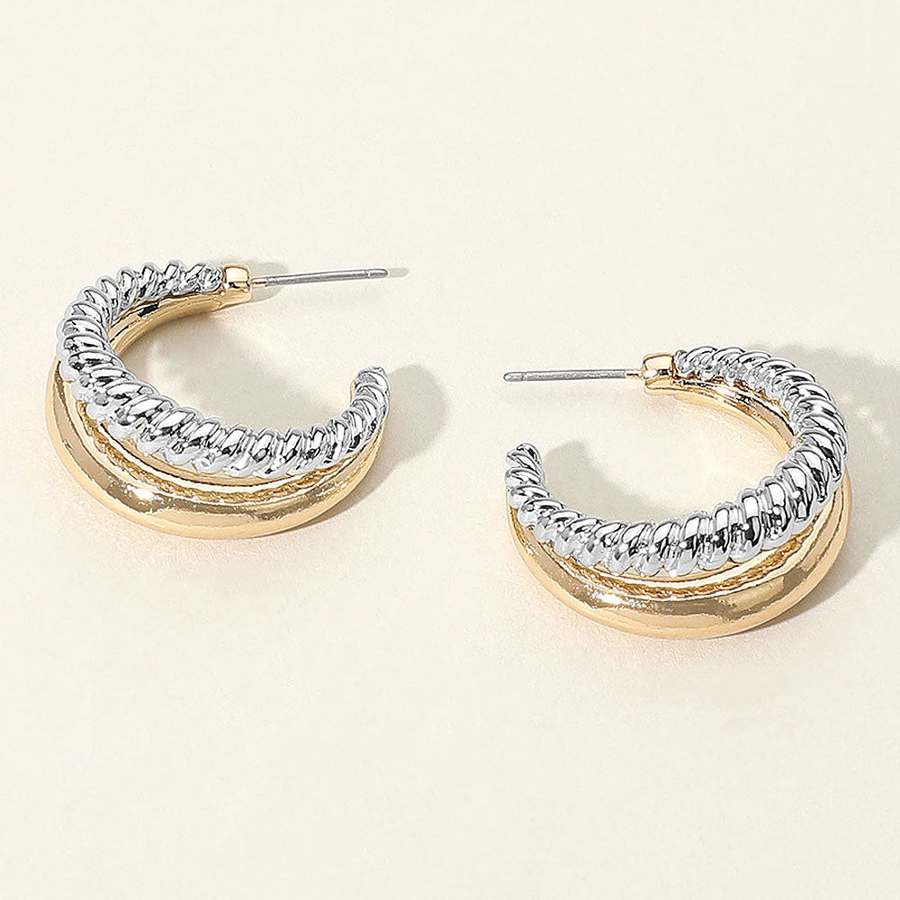 Madeline Love Gold, Silver Two Tone Textured Metal Hoop Earrings
