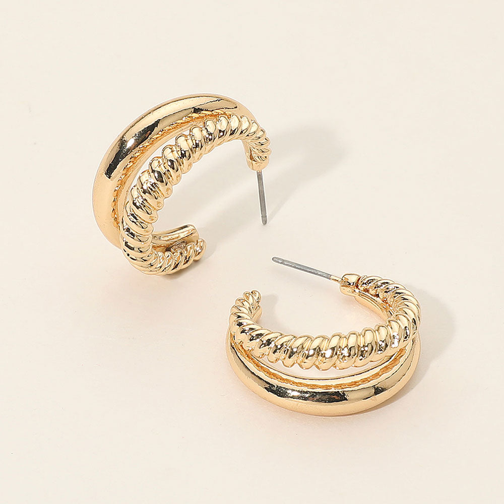 Madeline Love Gold Two Tone Textured Metal Hoop Earrings