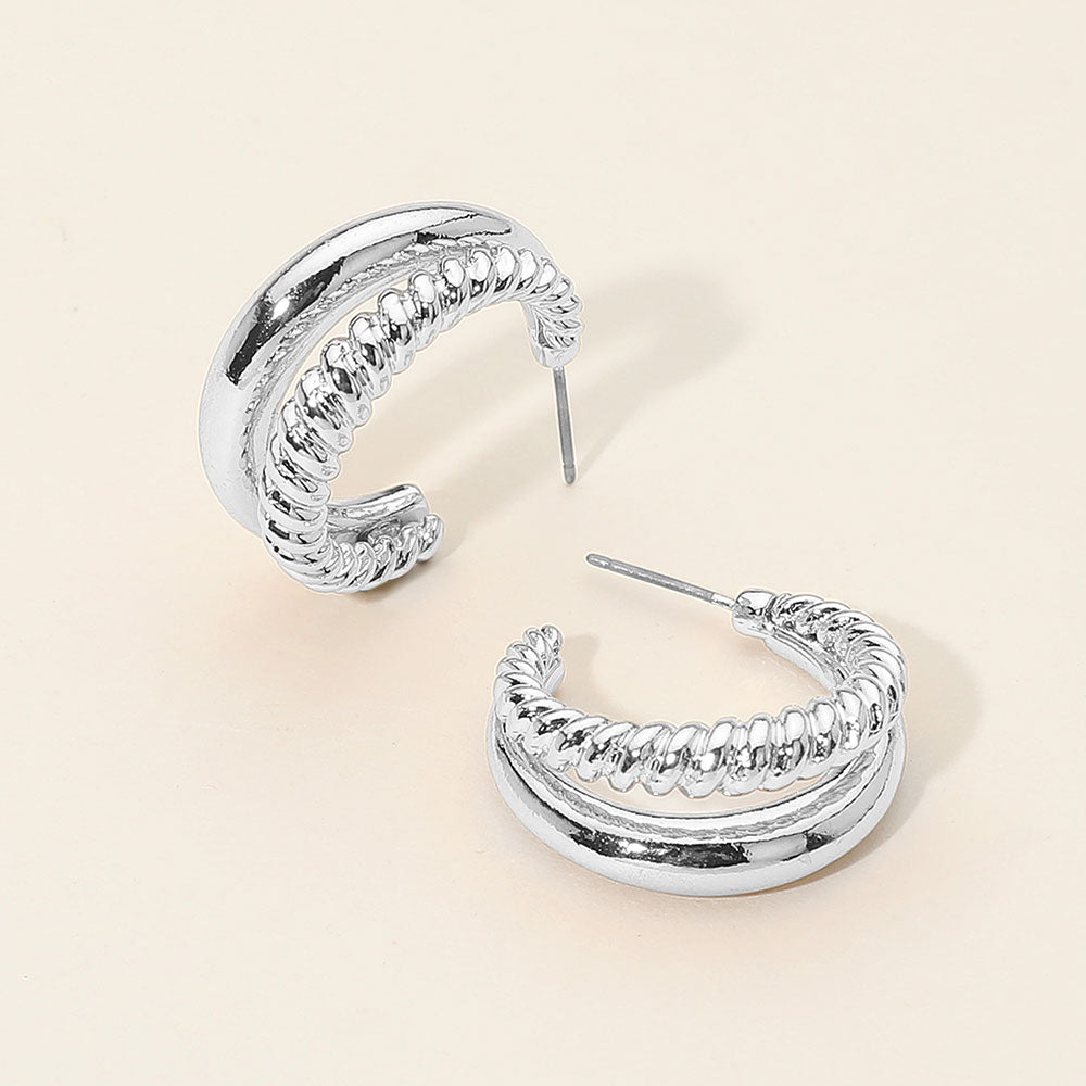 Madeline Love Silver Two Tone Textured Metal Hoop Earrings