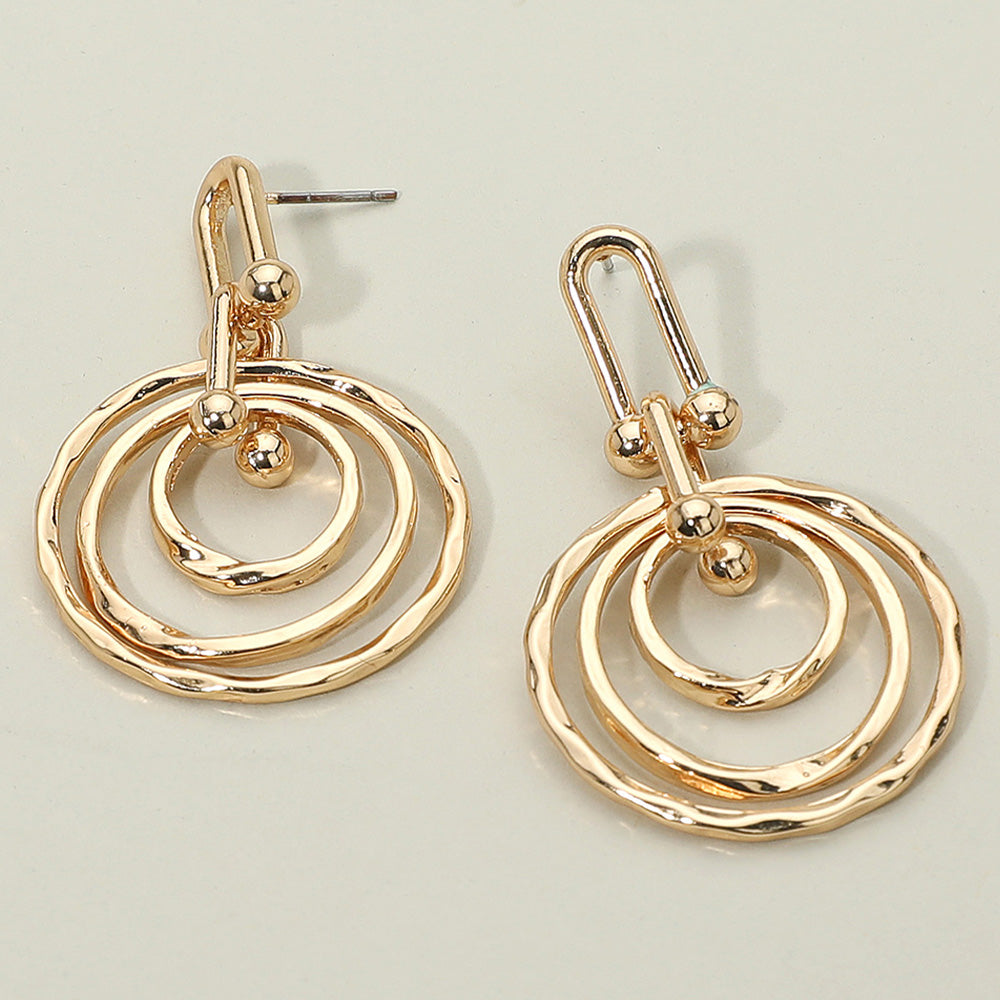 Madeline Love Gold Hammered Metal Layered Spiral Hoop Drop Earrings
