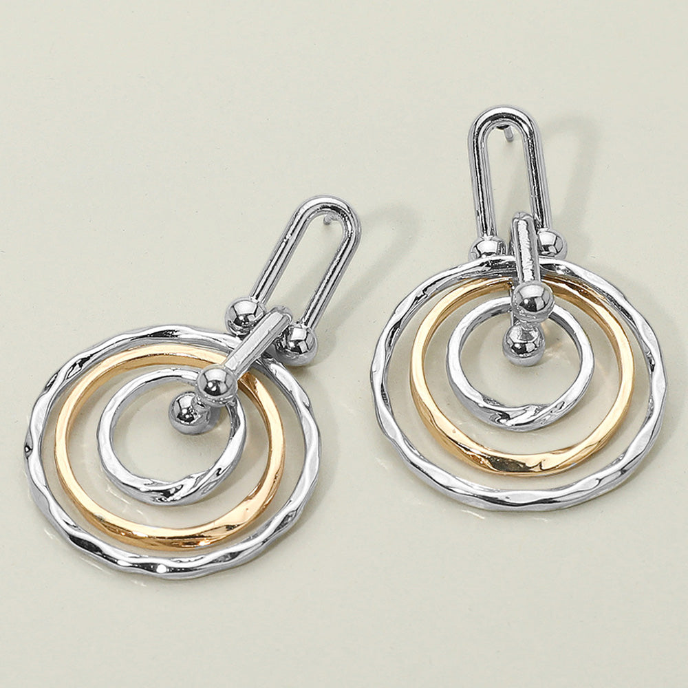 Madeline Love Rhodium, Two Tone Hammered Metal Layered Spiral Hoop Drop Earrings