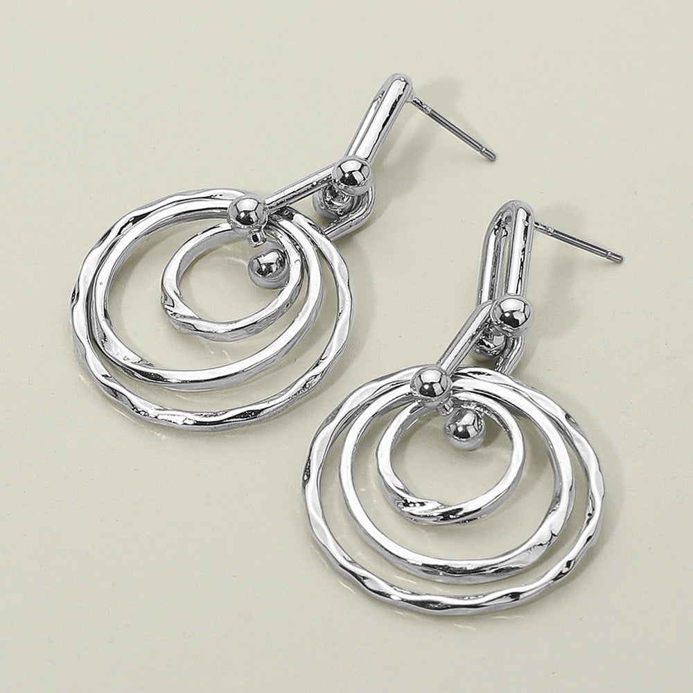 Madeline Love Rhodium Hammered Metal Layered Spiral Hoop Drop Earrings