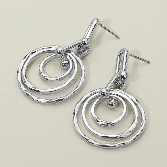 Madeline Love Rhodium Hammered Metal Layered Spiral Hoop Drop Earrings