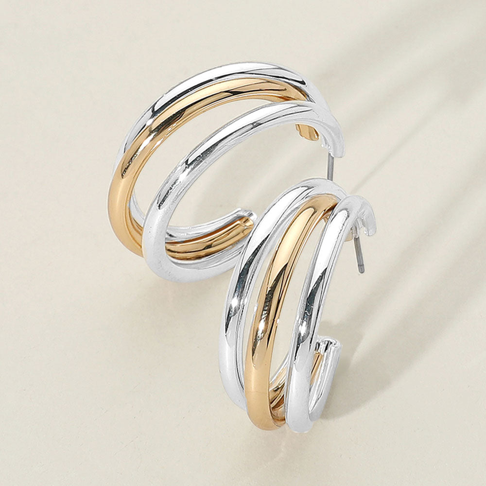 Madeline Love Gold, Silver Two Tone Metal Split Hoop Earrings