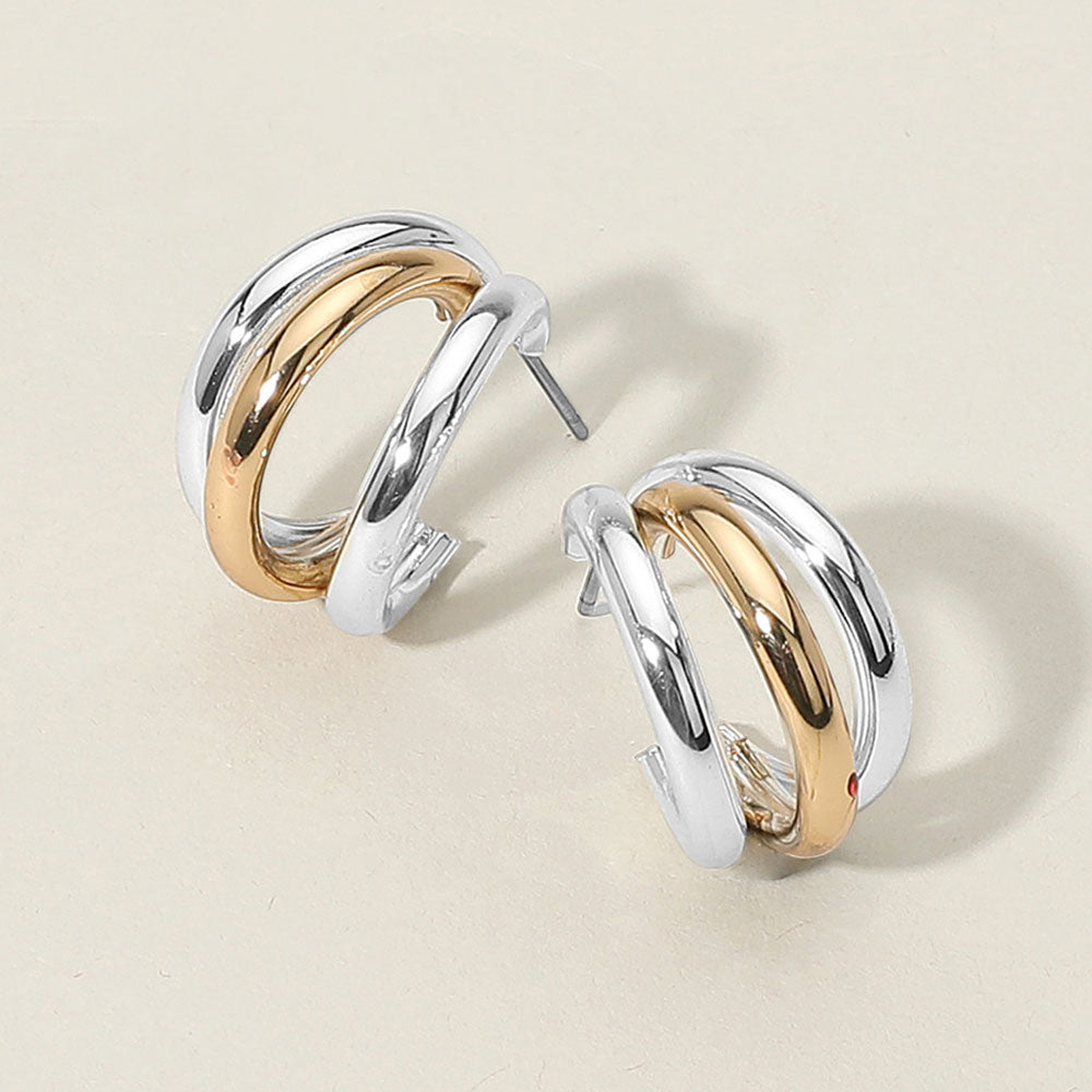 Madeline Love Gold, Silver Two Tone Metal Split Hoop Earrings