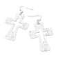 Madeline Love Rhodium Hammered Metal Open Cross Drop Dangle Earrings - desc