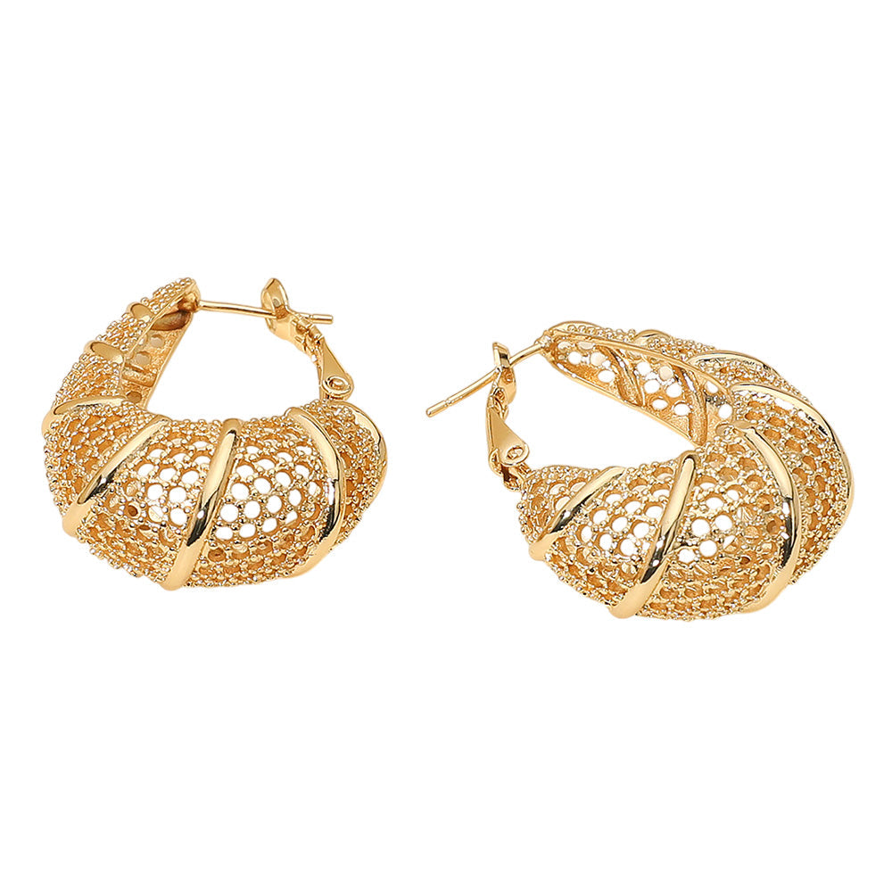 Madeline Love Gold Metal Spiral Mesh Dome Hoop Earrings - desc