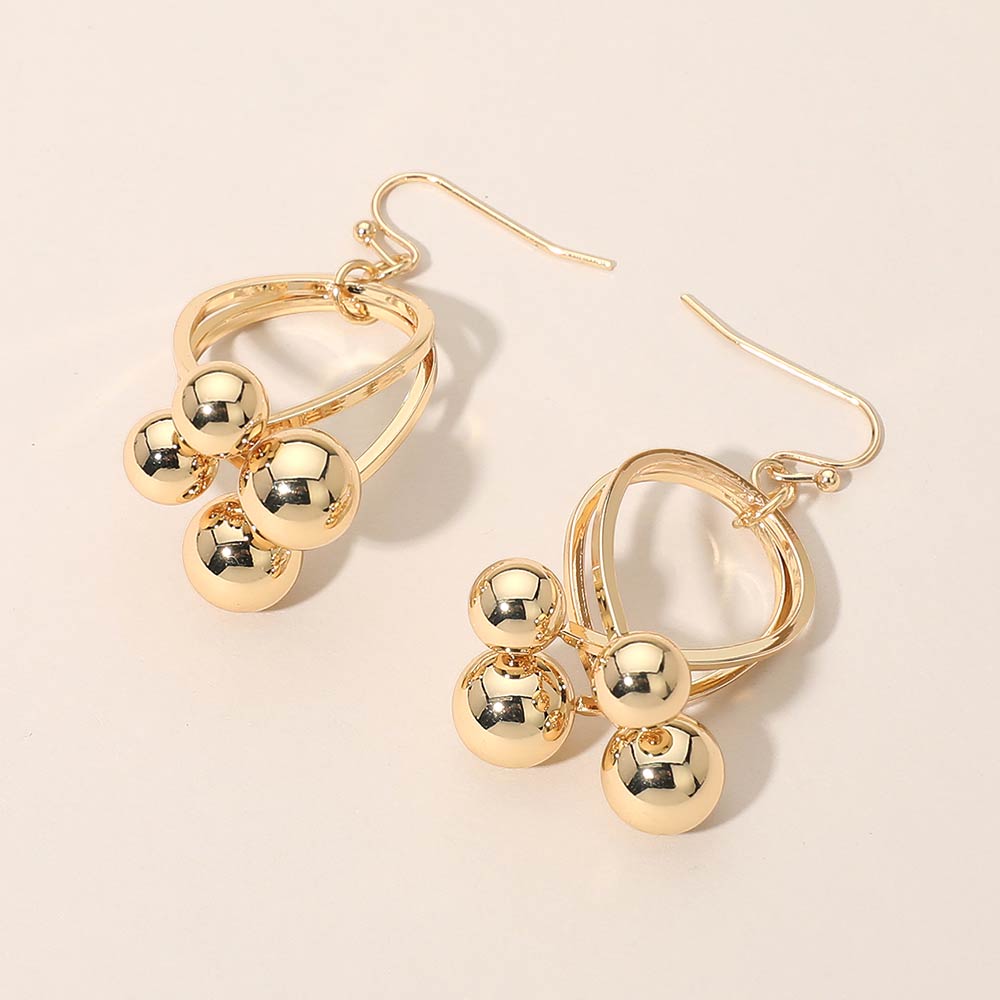 Madeline Love Gold Abstract Metal Ball Cluster Hoop Drop Dangle Earrings