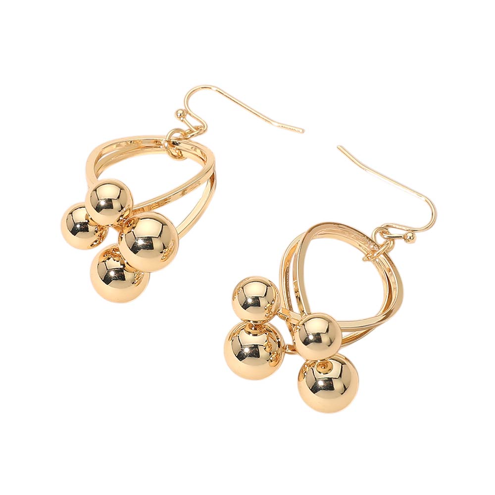 Madeline Love Gold Abstract Metal Ball Cluster Hoop Drop Dangle Earrings - desc