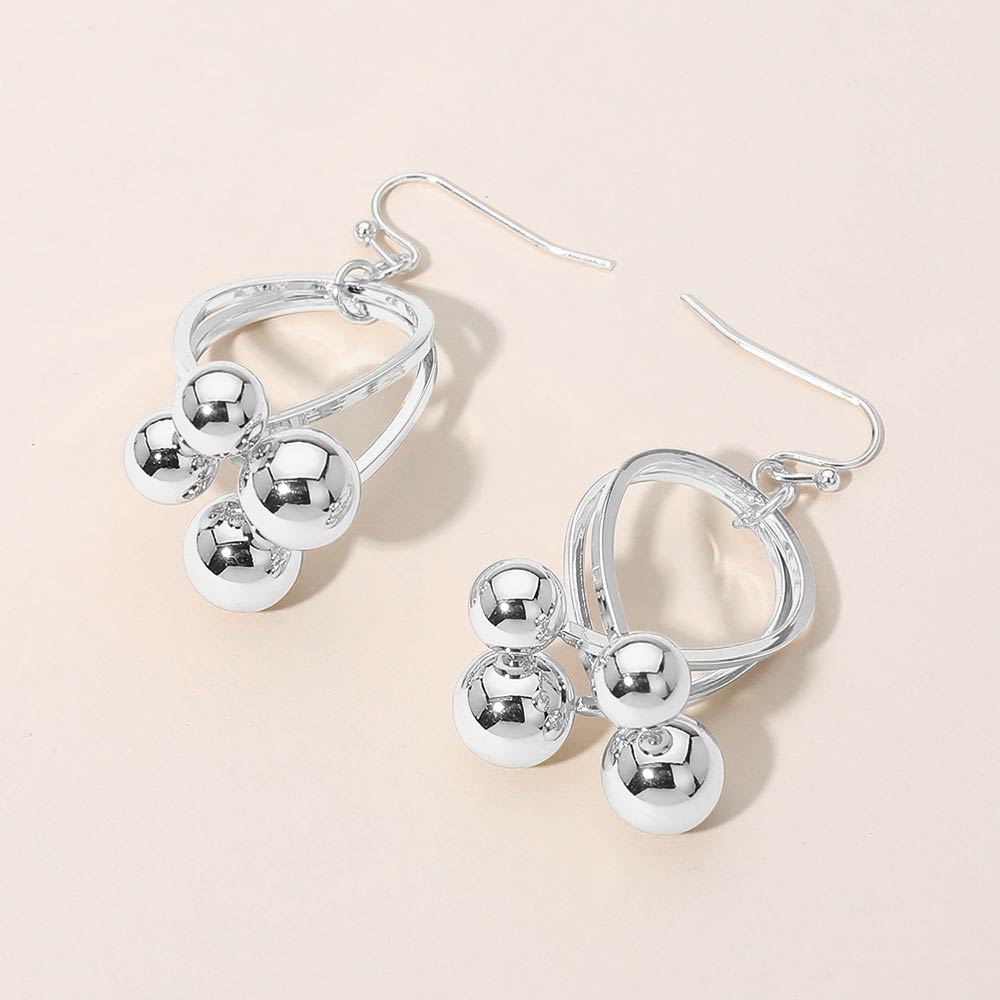 Madeline Love Rhodium Abstract Metal Ball Cluster Hoop Drop Dangle Earrings