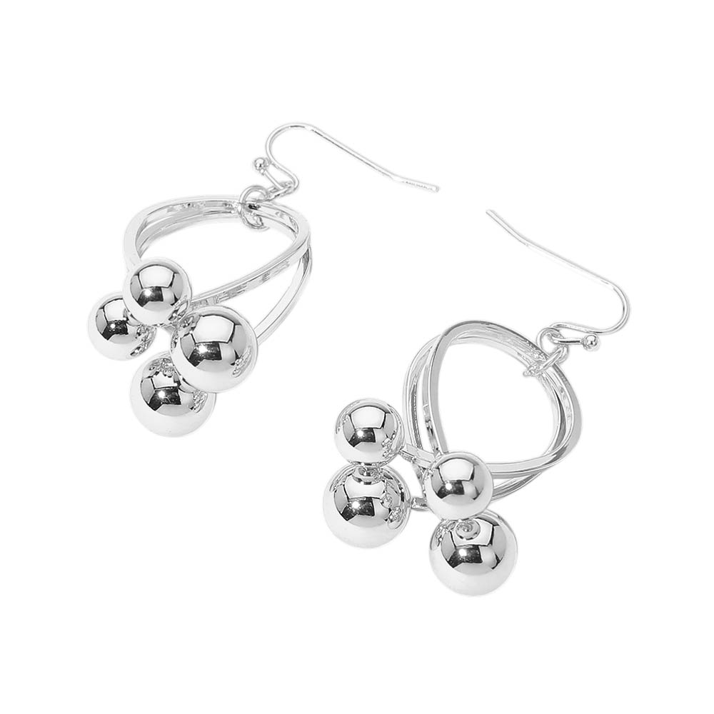 Madeline Love Rhodium Abstract Metal Ball Cluster Hoop Drop Dangle Earrings - desc