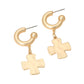 Madeline Love Gold Matte Hammered Metal Cross Charm Drop Mini Hoop Earrings - desc