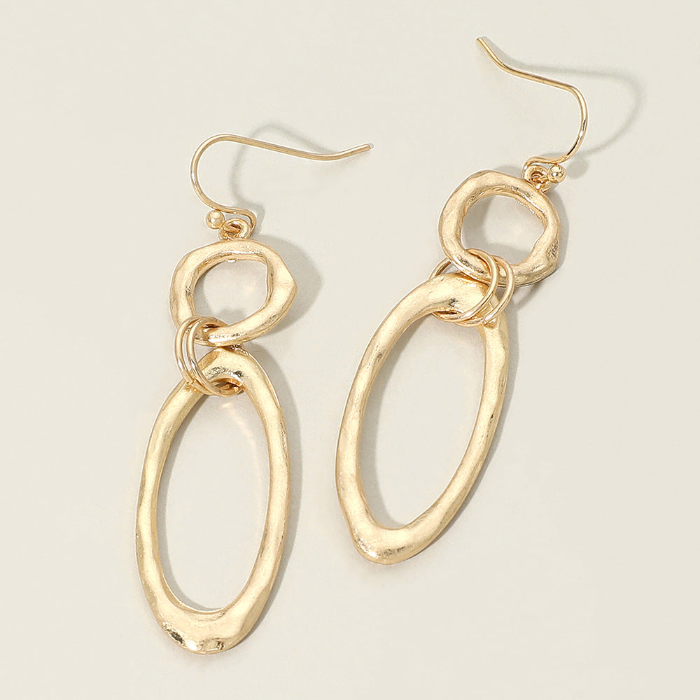 Madeline Love Worn Gold Hammered Metal Open Circle Oval Link Drop Earrings