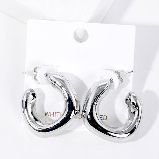 Madeline Love Rhodium White Gold Dipped Metal Square Hoop Earrings