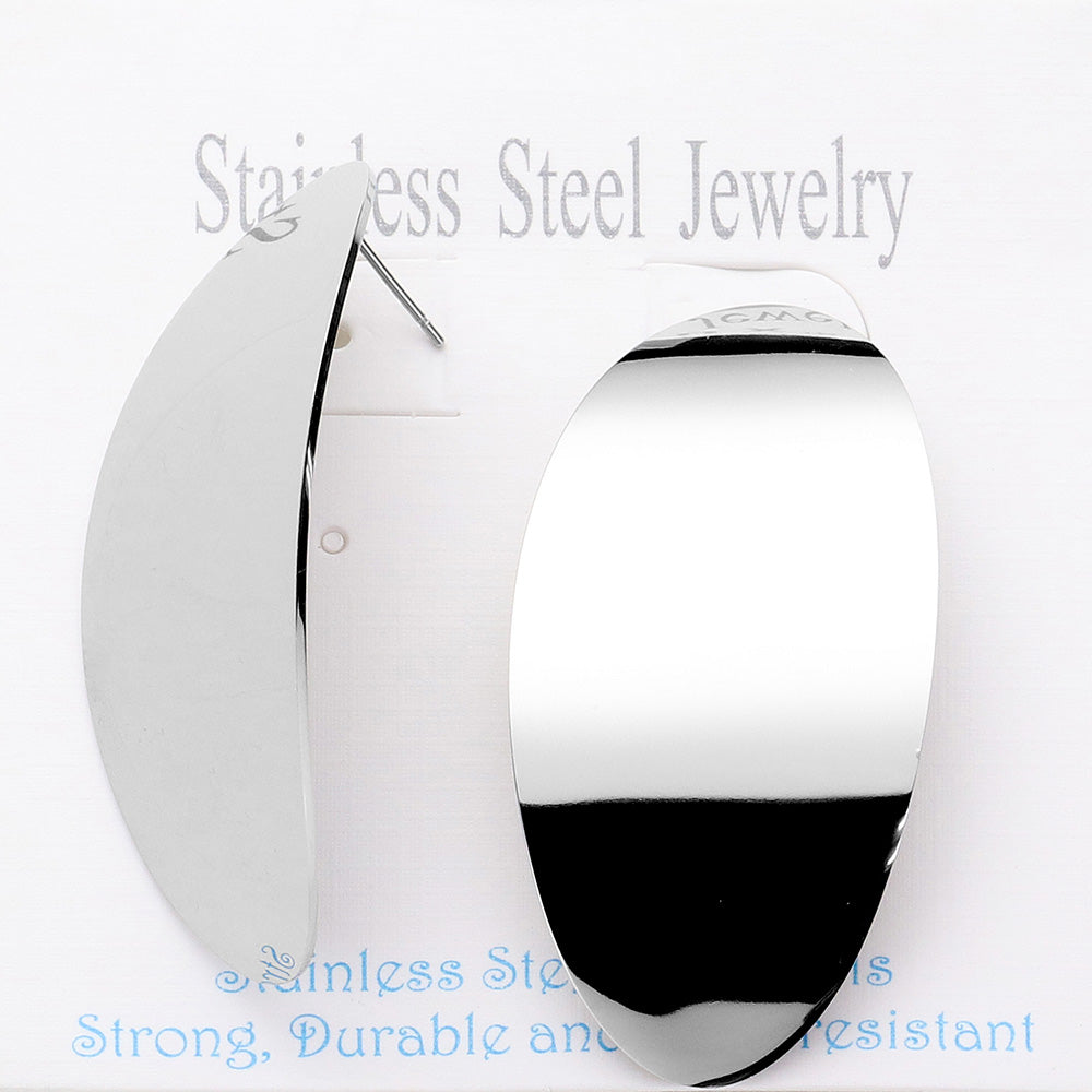 Madeline Love Rhodium Stainless Steel Oval Domed Stud Earrings