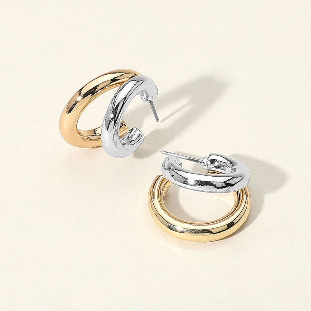 Madeline Love Gold, Silver Two Tone Metal Split Hoop Earrings