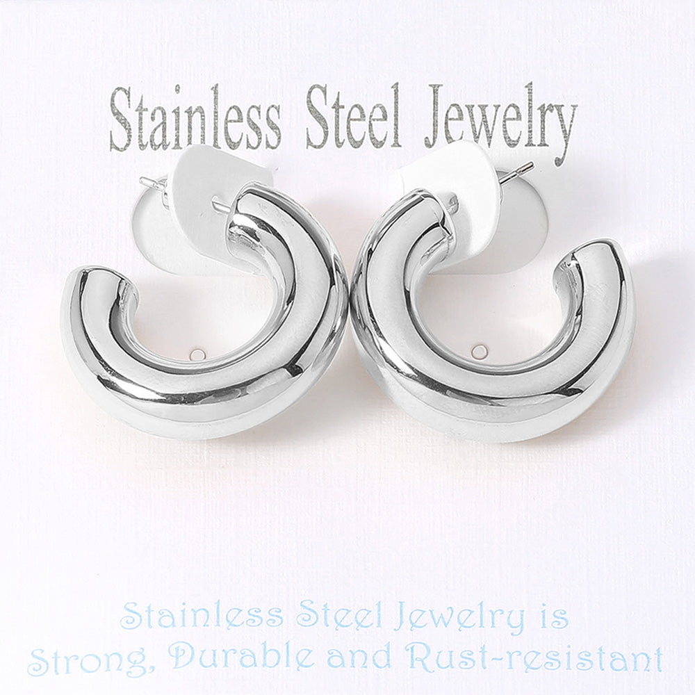 Madeline Love Rhodium Stainless Steel Chunky Hoop Earrings