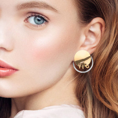 Madeline Love Gold Triple Ring Linked Metal Disc Metal Hoop Earrings