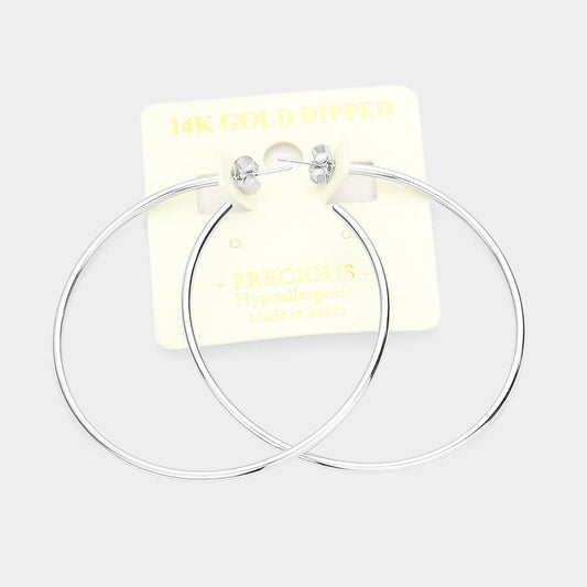 Madeline Love Rhodium 14K White Gold Dipped 2.25 Inch Metal Hypoallergenic Half Hoop Earrings