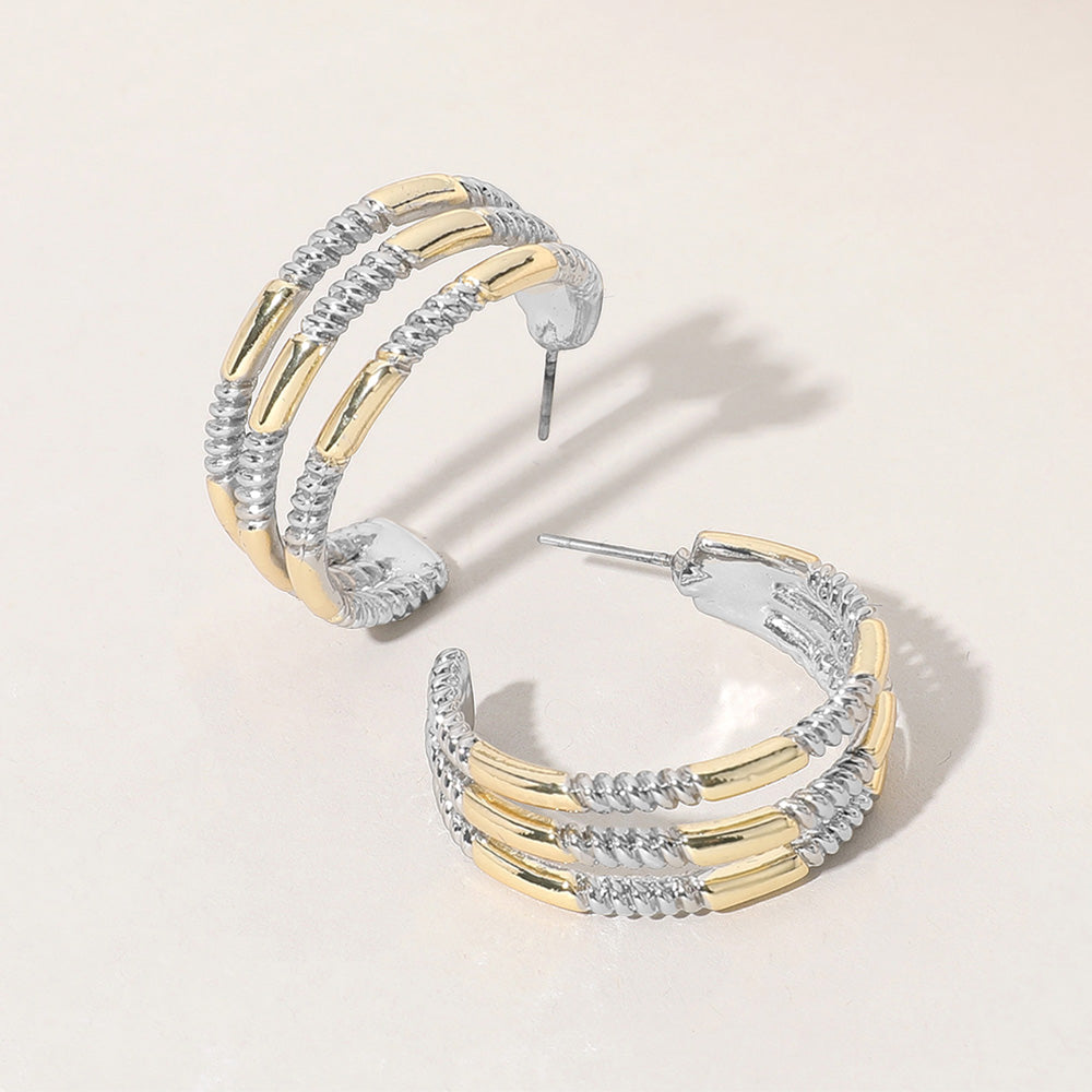 Madeline Love Two Tone 14K Gold Plated Textured Two Tone Split Hoop Earrings
