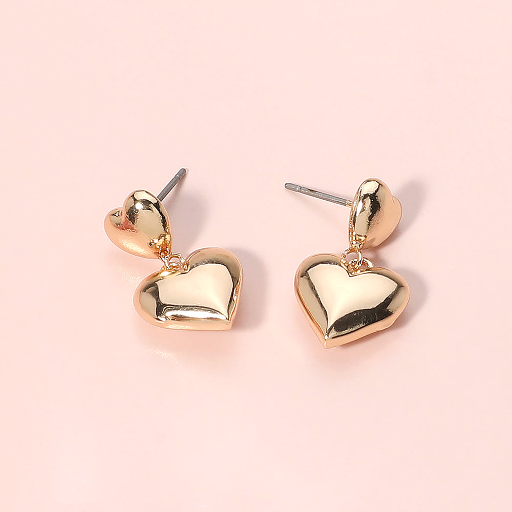 Madeline Love Gold Puffy Metal Heart Dangle Earrings