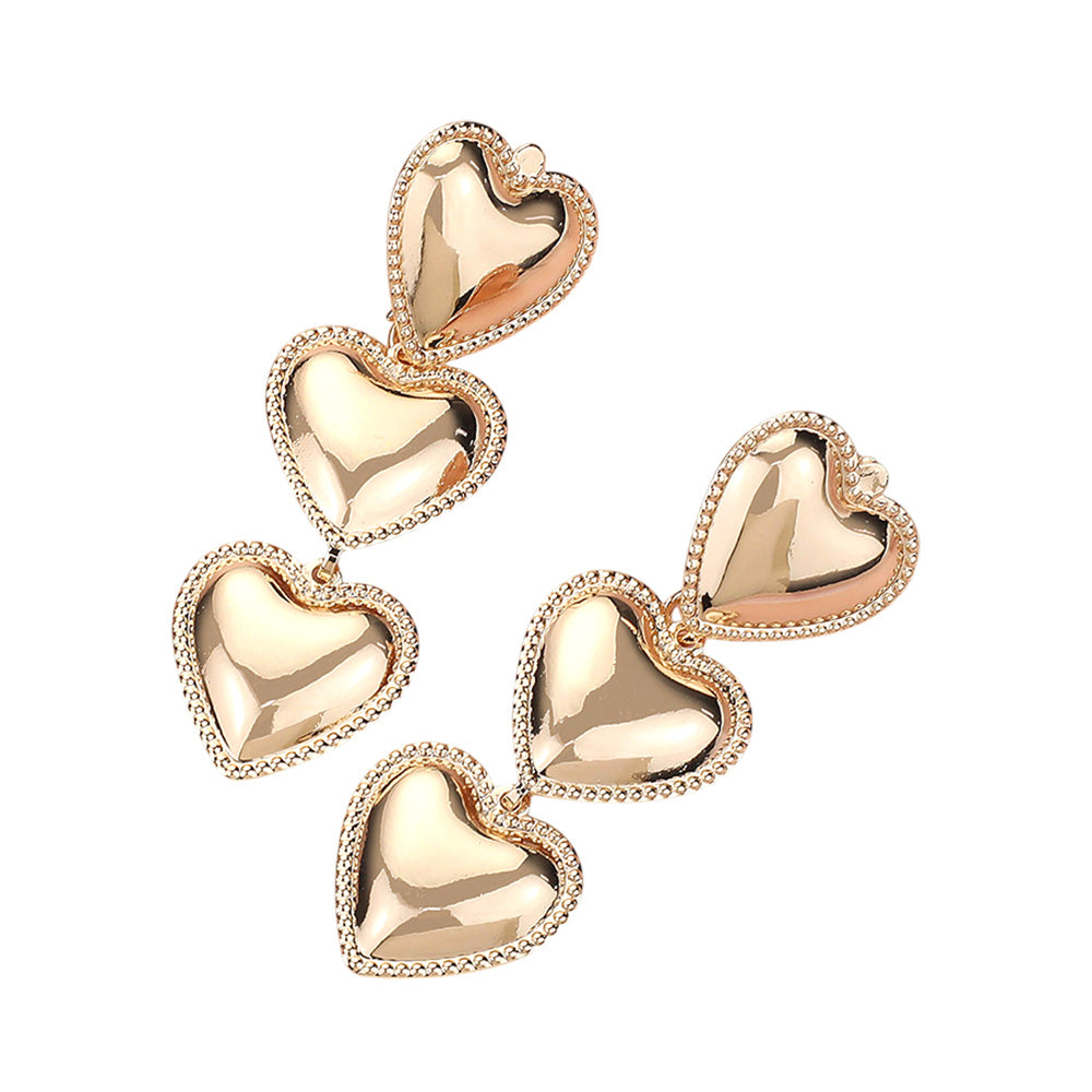 Triple Metal Heart Link Dropdown Earrings