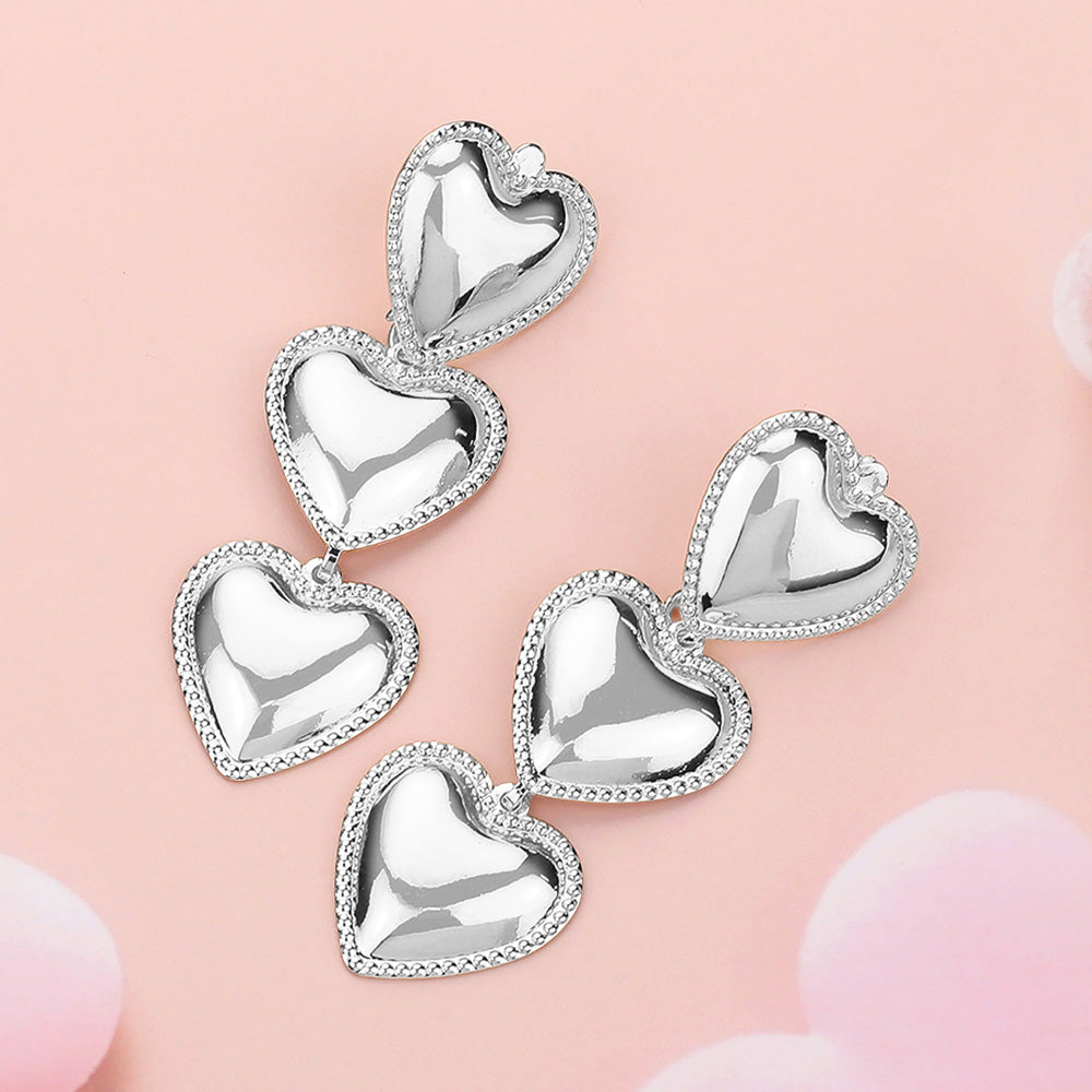 Triple Metal Heart Link Dropdown Earrings