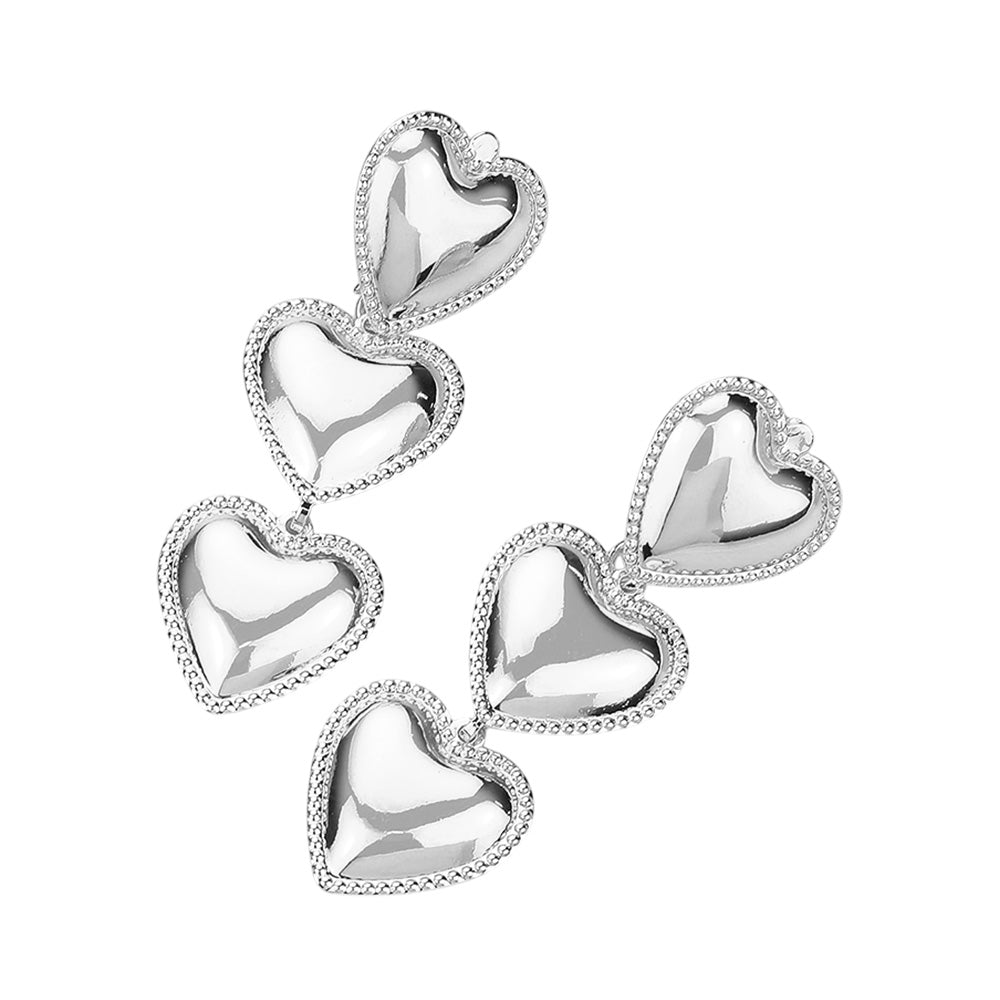 Triple Metal Heart Link Dropdown Earrings