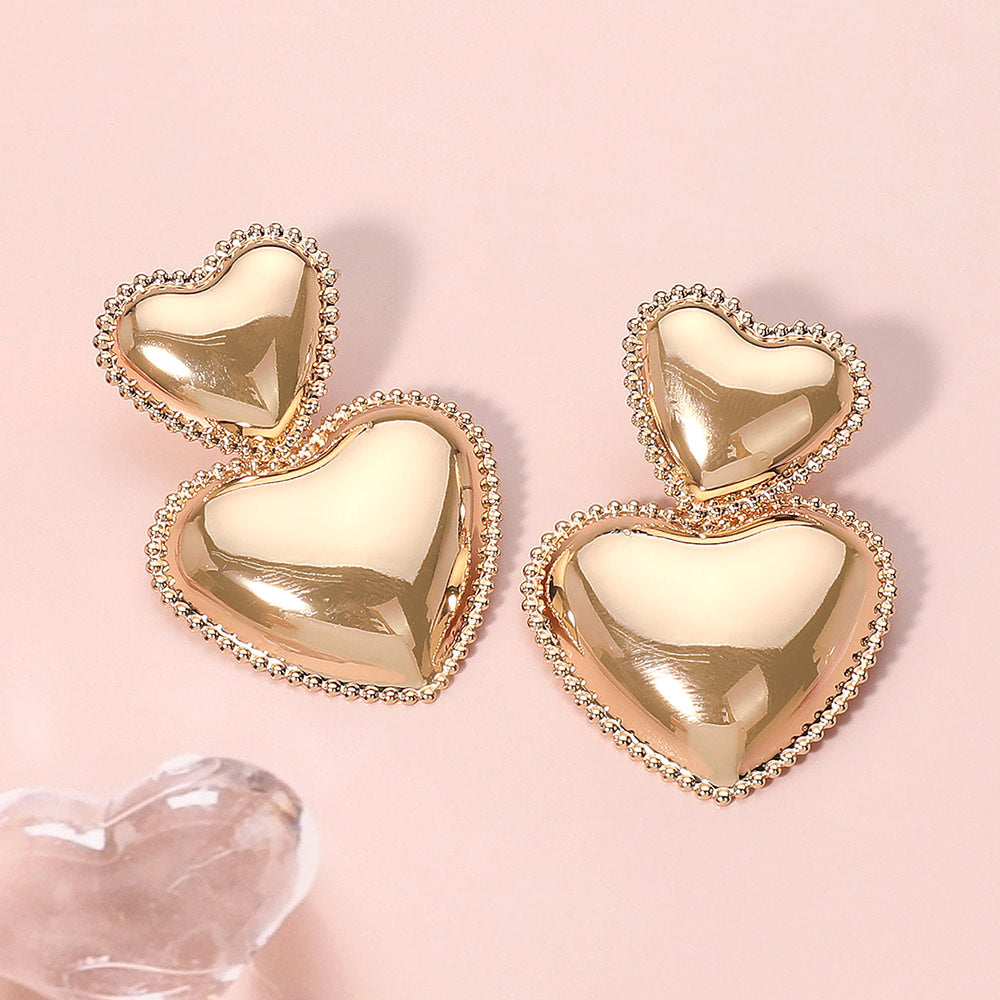 Madeline Love Gold Metal Double Heart Dangle Earrings