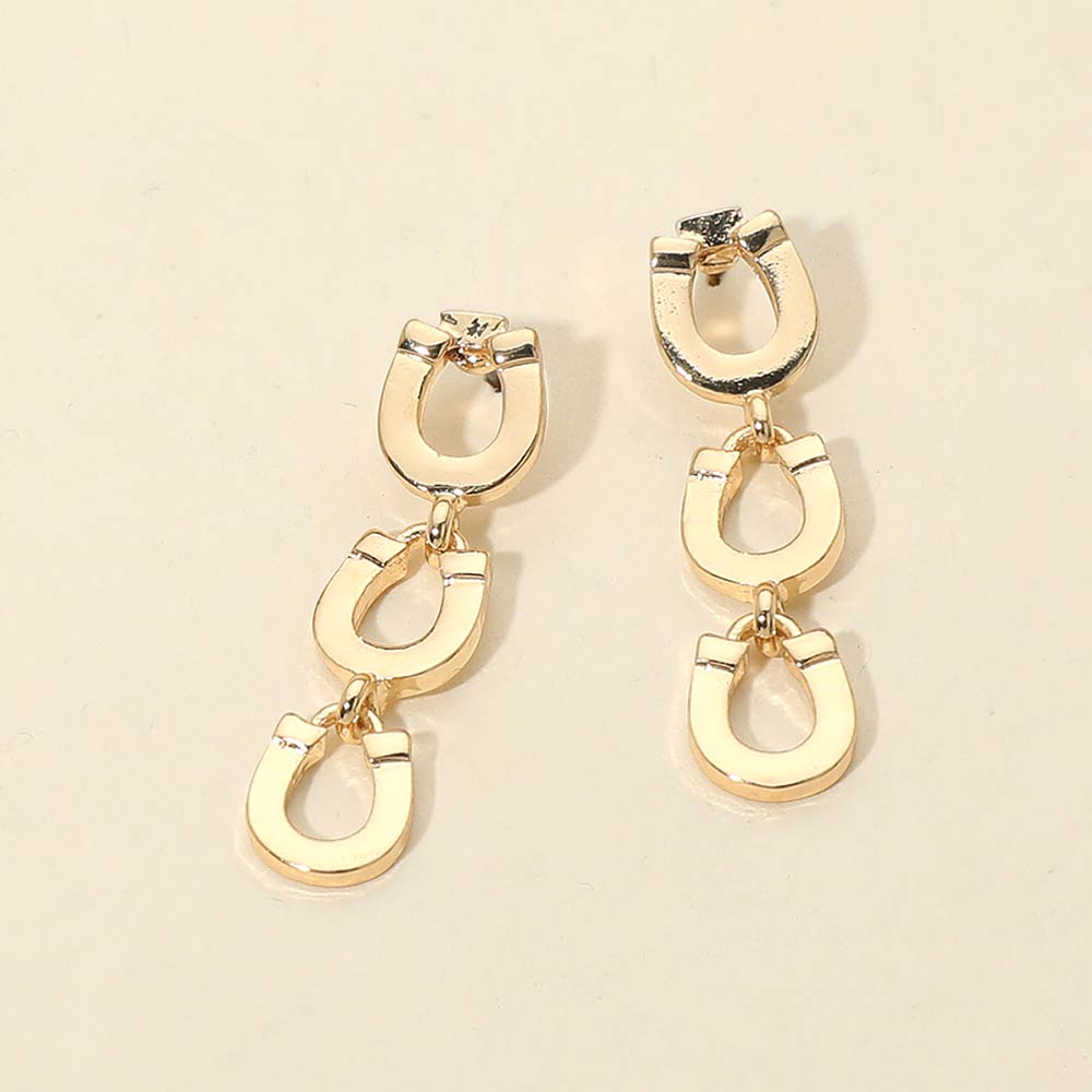 Madeline Love Gold Metal Triple Horseshoe Link Drop Earrings