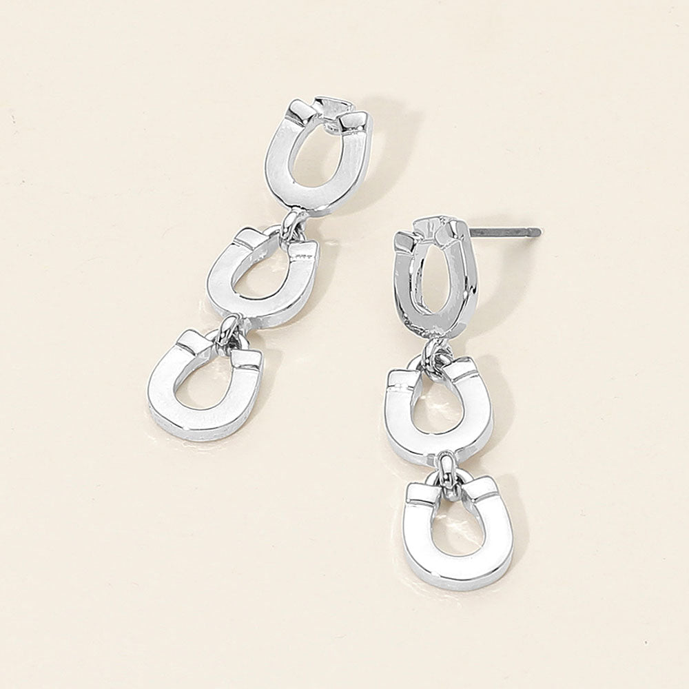 Madeline Love Silver Metal Triple Horseshoe Link Drop Earrings