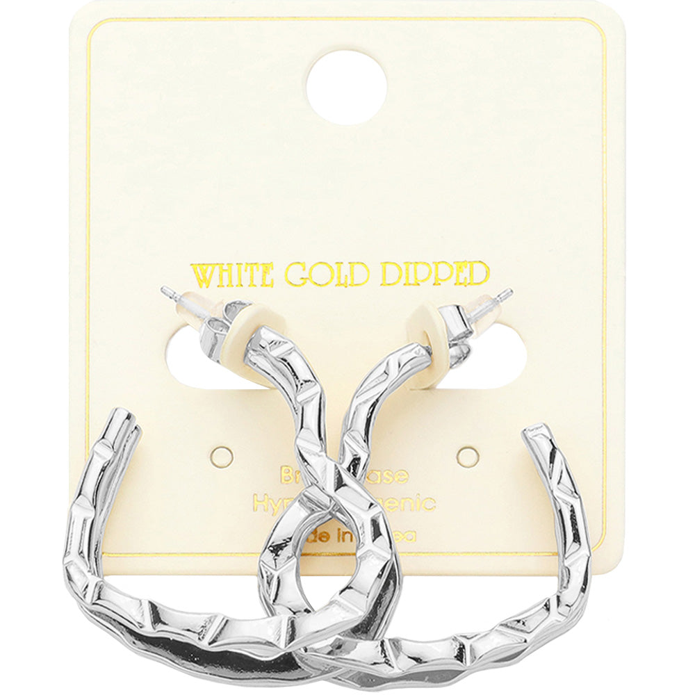 White Gold Dipped Open Heart Hoop Earrings