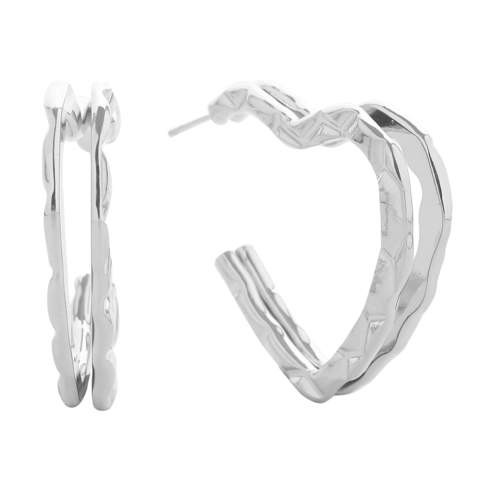 White Gold Dipped Open Heart Hoop Earrings