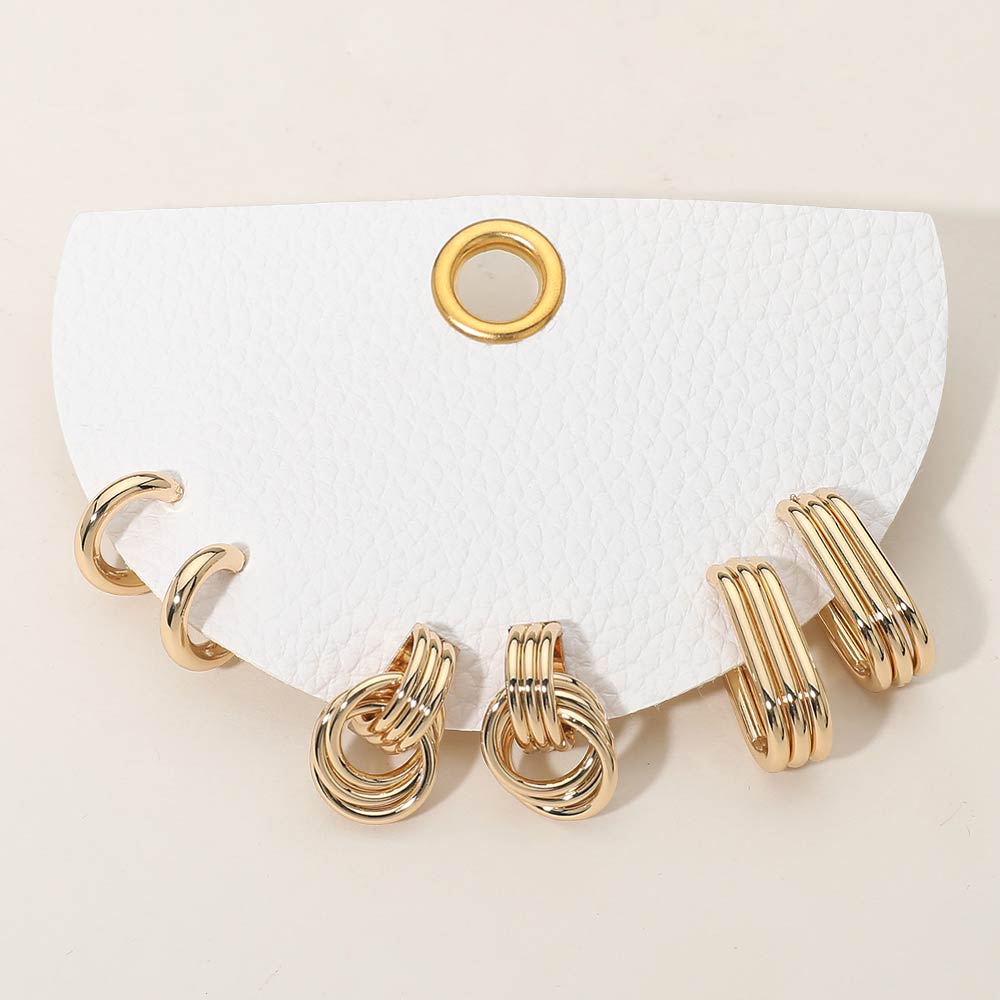 Madeline Love Gold 3Pairs - Textured Metal Mini Hoop Earrings