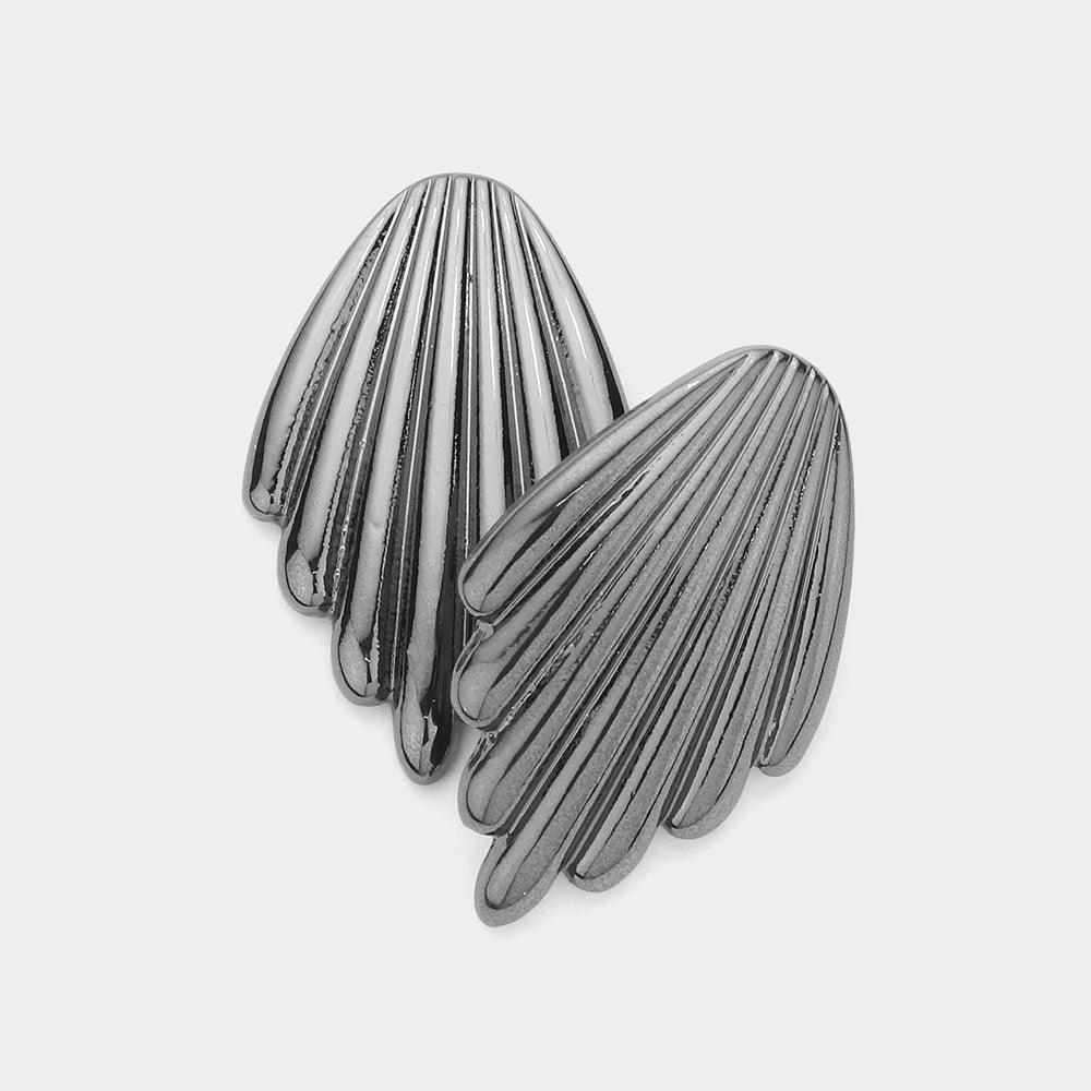 Madeline Love Hematite Textured Metal Shell Earrings