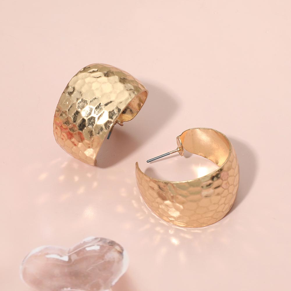 Madeline Love Worn Gold Textured Metal Wide Hoop Earrings