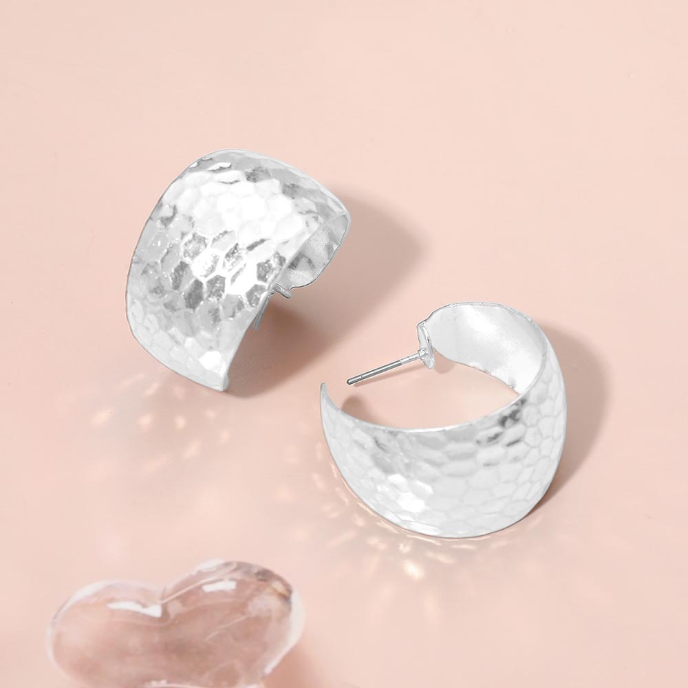 Madeline Love Worn Silver Textured Metal Wide Hoop Earrings